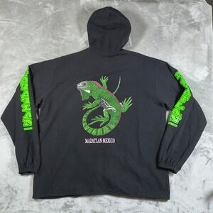 Vintage Mazatlan Mexico Hoodie Mens Large Black Iguana Lizard Full Zip 90s Retro